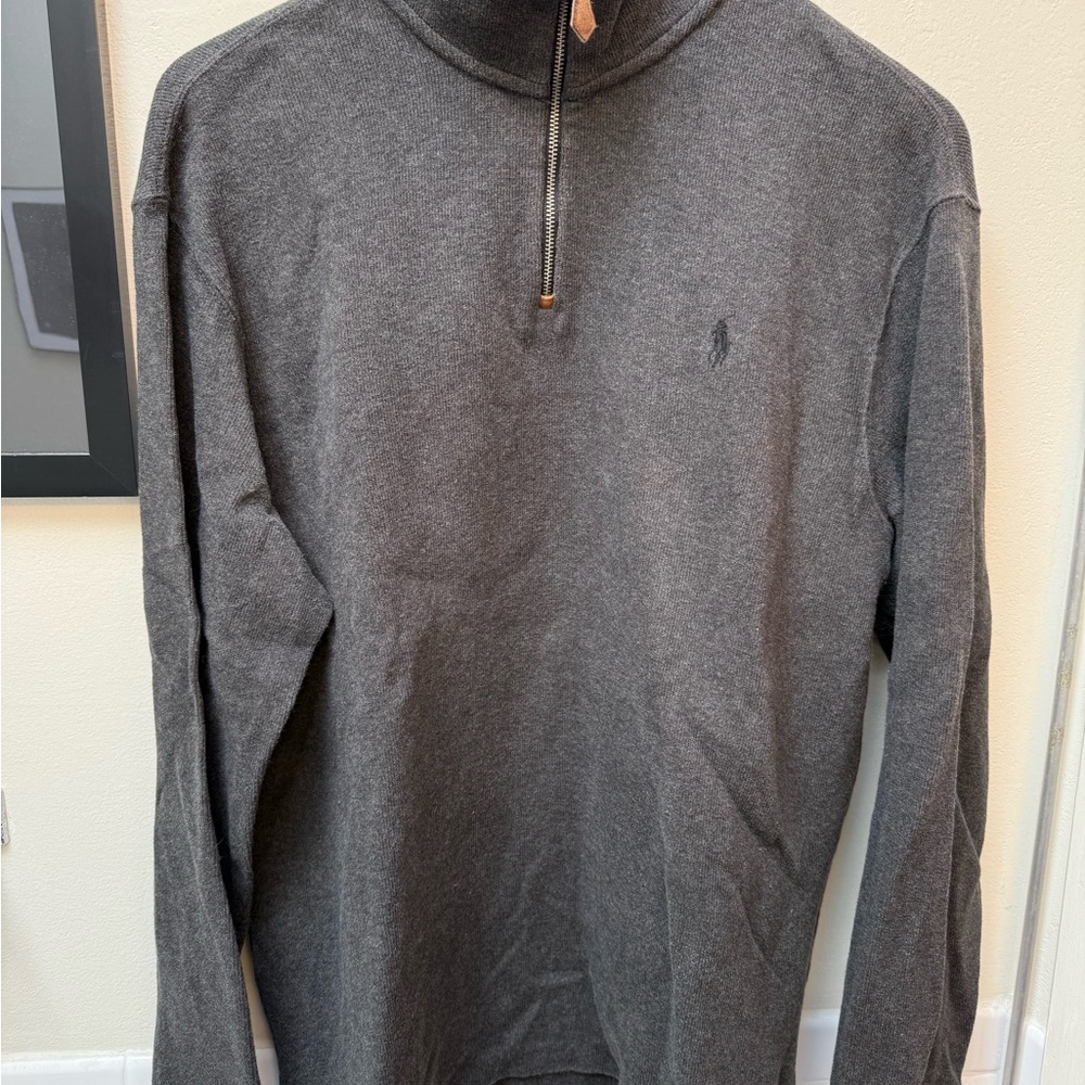 Gray Polo Ralph Lauren Quarter Zip Up Sweater with High Collar